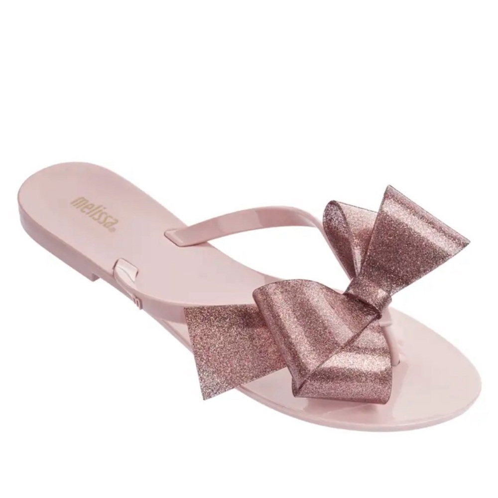 Melissa harmonic bow 3 glitter jelly flip‎ flops ballet pink size 9